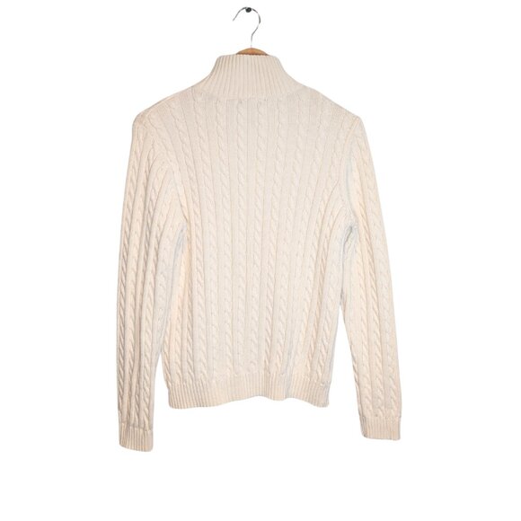 Lauren Ralph Lauren Womens Large Sweater Ivory Cable Knit Full Zip Cotton - Picture 2 of 11